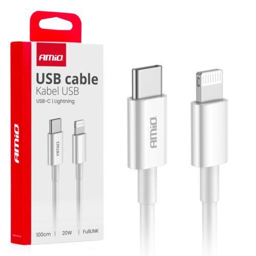 Amio ΚΑΛΩΔΙΑ ΦΟΡΤΙΣΗΣ ΚΑΙ ΜΕΤΑΦΟΡΑΣ ΔΕΔΟΜΕΝΩΝ USB TYPE C ΣΕ APPLE LIGHTING 100cm 20W ΛΕΥΚΟ  ΑΜΙΟ – 1 ΤΕΜ.