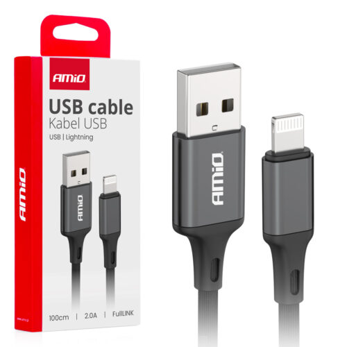 Amio ΚΑΛΩΔΙΑ ΦΟΡΤΙΣΗΣ ΚΑΙ ΜΕΤΑΦΟΡΑΣ ΔΕΔΟΜΕΝΩΝ USB TYPE A ΣΕ APPLE LIGHTING 100CM 2A ΜΑΥΡΟ  ΑΜΙΟ – 1 ΤΕΜ.
