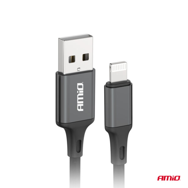 Amio ΚΑΛΩΔΙΑ ΦΟΡΤΙΣΗΣ ΚΑΙ ΜΕΤΑΦΟΡΑΣ ΔΕΔΟΜΕΝΩΝ USB TYPE A ΣΕ APPLE LIGHTING 100CM 2A ΜΑΥΡΟ  ΑΜΙΟ - 1 ΤΕΜ. - Image 2