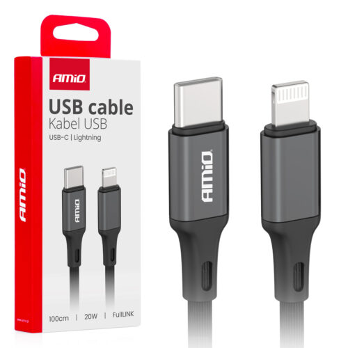 Amio ΚΑΛΩΔΙΑ ΦΟΡΤΙΣΗΣ ΚΑΙ ΜΕΤΑΦΟΡΑΣ ΔΕΔΟΜΕΝΩΝ USB TYPE C ΣΕ APPLE LIGHTING 100CM 20W ΜΑΥΡΟ ΑΜΙΟ – 1 ΤΕΜ.