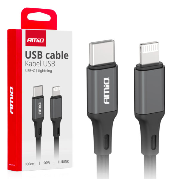 Amio ΚΑΛΩΔΙΑ ΦΟΡΤΙΣΗΣ ΚΑΙ ΜΕΤΑΦΟΡΑΣ ΔΕΔΟΜΕΝΩΝ USB TYPE C ΣΕ APPLE LIGHTING 100CM 20W ΜΑΥΡΟ ΑΜΙΟ - 1 ΤΕΜ.