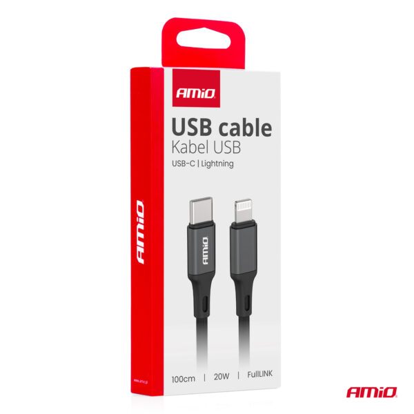 Amio ΚΑΛΩΔΙΑ ΦΟΡΤΙΣΗΣ ΚΑΙ ΜΕΤΑΦΟΡΑΣ ΔΕΔΟΜΕΝΩΝ USB TYPE C ΣΕ APPLE LIGHTING 100CM 20W ΜΑΥΡΟ ΑΜΙΟ - 1 ΤΕΜ. - Image 4