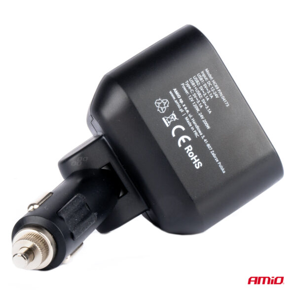 Amio ΑΝΤΑΠΤΟΡΑΣ ΑΝΑΠΤΗΡΑ ΔΙΠΛΟΣ 12/24V ΜΕ ΒΟΛΤΟΜΕΤΡΟ ΜΕ 3 ΘΥΡΕΣ USB AMIO - 1 Τεμ. - Image 4