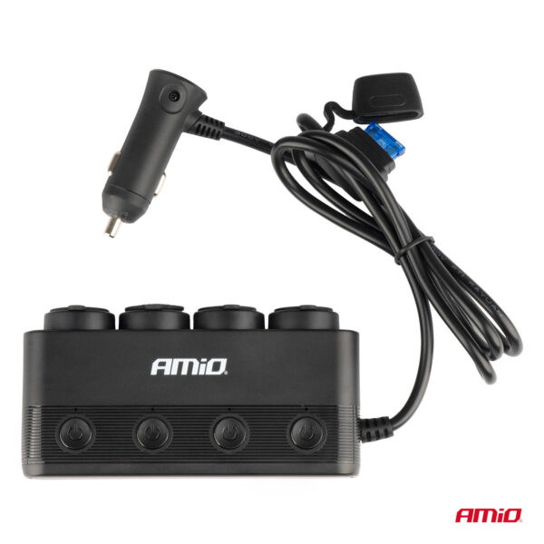 Amio ΑΝΤΑΠΤΟΡΑΣ ΑΝΑΠΤΗΡΑ ΤΕΤΡΑΠΛΟΣ 12/24V 216W MAX ΜΕ 2 ΘΥΡΕΣ USB PD30W/QC3.0 AMIO - 1 Τεμ. - Image 3