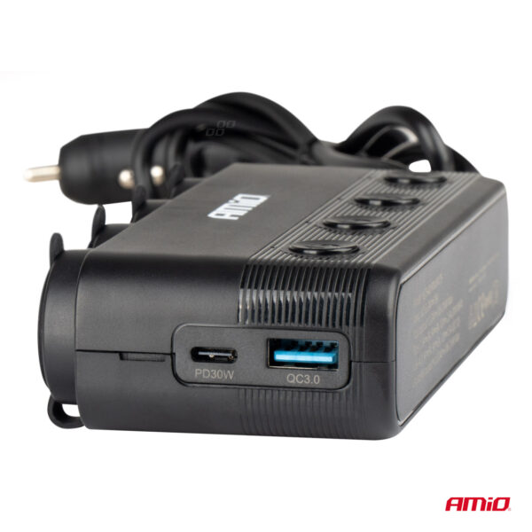 Amio ΑΝΤΑΠΤΟΡΑΣ ΑΝΑΠΤΗΡΑ ΤΕΤΡΑΠΛΟΣ 12/24V 216W MAX ΜΕ 2 ΘΥΡΕΣ USB PD30W/QC3.0 AMIO - 1 Τεμ. - Image 4