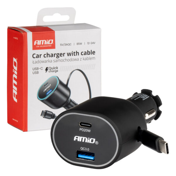 Amio ΦΟΡΤΙΣΤΗΣ ΑΝΑΠΤΗΡΑ ΜΕ 2 ΘΥΡΕΣ USB-C 20W+USB-A QUICK CHARGE 3.0 ΜΕ ΚΑΛΩΔΙΟ USB-C 30W ΜΑΥΡΟ AMIO - 1 Τεμ.