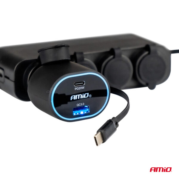 Amio ΦΟΡΤΙΣΤΗΣ ΑΝΑΠΤΗΡΑ ΜΕ 2 ΘΥΡΕΣ USB-C 20W+USB-A QUICK CHARGE 3.0 ΜΕ ΚΑΛΩΔΙΟ USB-C 30W ΜΑΥΡΟ AMIO - 1 Τεμ. - Image 4