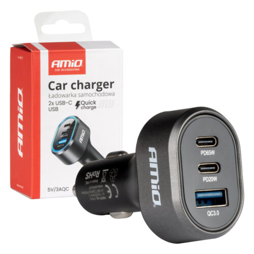 Amio ΦΟΡΤΙΣΤΗΣ ΑΝΑΠΤΗΡΑ ΜΕ 3 ΘΥΡΕΣ 2xUSB-C 65W/20W+USB-A QUICK CHARGE 3.0 ΜΑΥΡΟ AMIO – 1 Τεμ.