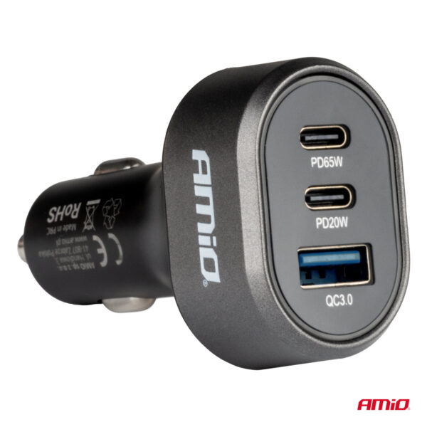 Amio ΦΟΡΤΙΣΤΗΣ ΑΝΑΠΤΗΡΑ ΜΕ 3 ΘΥΡΕΣ 2xUSB-C 65W/20W+USB-A QUICK CHARGE 3.0 ΜΑΥΡΟ AMIO - 1 Τεμ. - Image 2