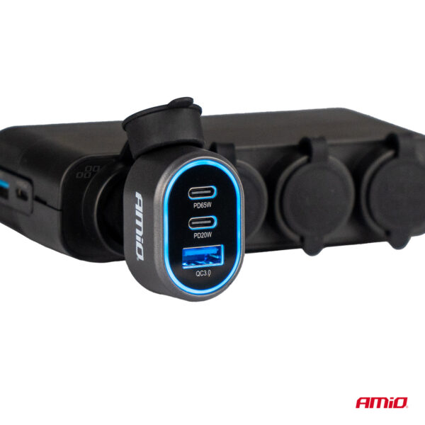 Amio ΦΟΡΤΙΣΤΗΣ ΑΝΑΠΤΗΡΑ ΜΕ 3 ΘΥΡΕΣ 2xUSB-C 65W/20W+USB-A QUICK CHARGE 3.0 ΜΑΥΡΟ AMIO - 1 Τεμ. - Image 3