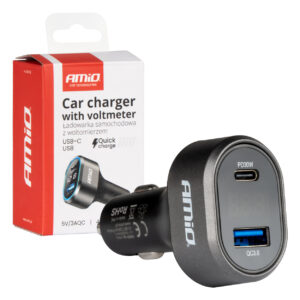 Amio ΦΟΡΤΙΣΤΗΣ ΑΝΑΠΤΗΡΑ ΜΕ 2 ΘΥΡΕΣ USB-C+USB-A QUICK CHARGE 3.0 30W ΜΕ ΒΟΛΤΟΜΕΤΡΟ ΜΑΥΡΟ AMIO - 1 Τεμ.