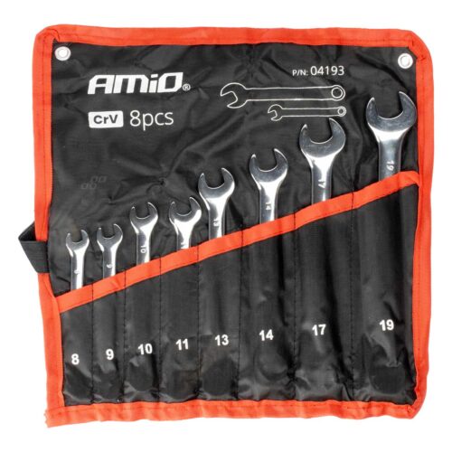 Amio ΕΡΓΑΛΕΙΟΘΗΚΗ ΜΕ ΤΣΕΠΕΣ ΜΕ ΚΛΕΙΔΙΑ ΓΕΡΜΑΝΟΠΟΛΥΓΩΝΑ ΧΡΩΜΙΟ-ΒΑΝΑΔΙΟ (CRV) 8>19mm ΑΜΙΟ – 8 ΤΕΜ.