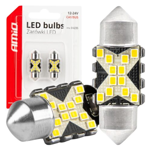 Amio ΛΑΜΠΑΚΙΑ ΠΛΑΦΟΝΙΕΡΑΣ 31mm 12/24V C5W 5500K 12xSMD 2016 CAN-BUS FESTOON (ΛΕΥΚΟ) ΑΜΙΟ – 2 ΤΕΜ.
