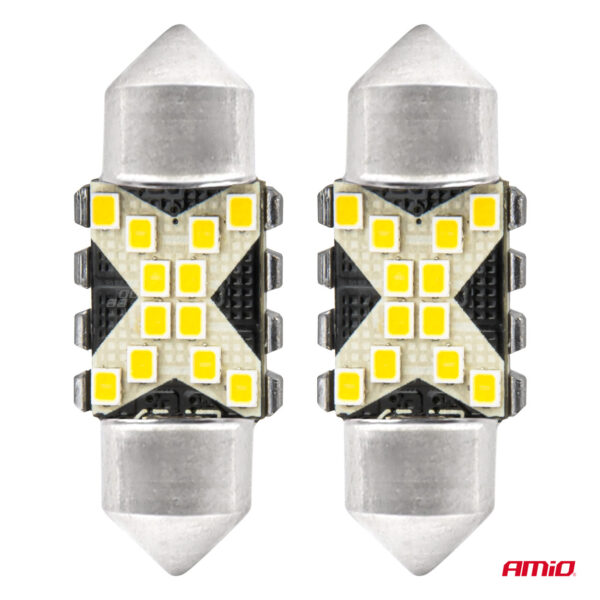 Amio ΛΑΜΠΑΚΙΑ ΠΛΑΦΟΝΙΕΡΑΣ 31mm 12/24V C5W 5500K 12xSMD 2016 CAN-BUS FESTOON (ΛΕΥΚΟ) ΑΜΙΟ - 2 ΤΕΜ. - Image 2