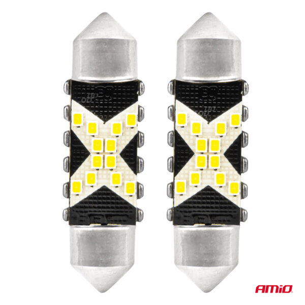 Amio ΛΑΜΠΑΚΙΑ ΠΛΑΦΟΝΙΕΡΑΣ 41mm 12/24V C5W 5500K 12xSMD 2016 CAN-BUS FESTOON (ΛΕΥΚΟ) ΑΜΙΟ - 2 ΤΕΜ. - Image 2