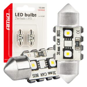 Amio ΛΑΜΠΑΚΙΑ ΠΛΑΦΟΝΙΕΡΑΣ 31mm 12/24V C5W 5500K 12xSMD 3838 CAN-BUS FESTOON (ΛΕΥΚΟ) ΑΜΙΟ - 2 ΤΕΜ.