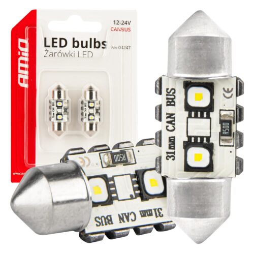 Amio ΛΑΜΠΑΚΙΑ ΠΛΑΦΟΝΙΕΡΑΣ 31mm 12/24V C5W 5500K 12xSMD 3838 CAN-BUS FESTOON (ΛΕΥΚΟ) ΑΜΙΟ – 2 ΤΕΜ.