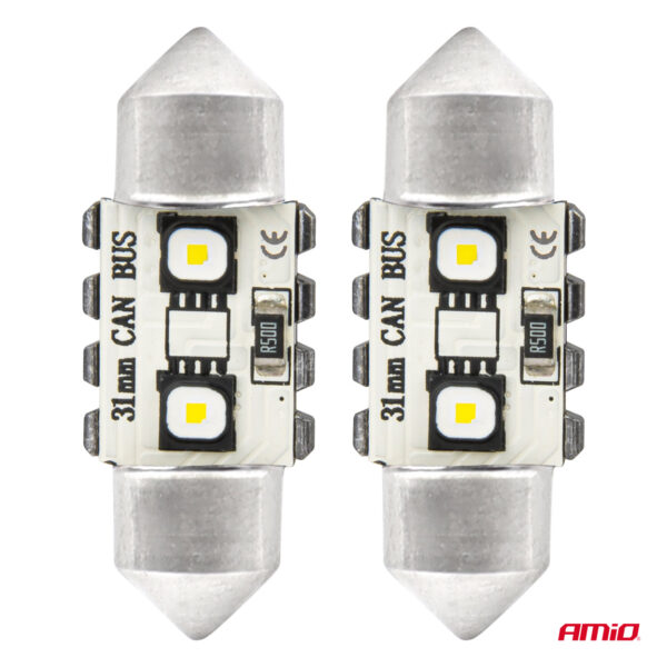 Amio ΛΑΜΠΑΚΙΑ ΠΛΑΦΟΝΙΕΡΑΣ 31mm 12/24V C5W 5500K 12xSMD 3838 CAN-BUS FESTOON (ΛΕΥΚΟ) ΑΜΙΟ - 2 ΤΕΜ. - Image 2