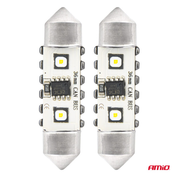 Amio ΛΑΜΠΑΚΙΑ ΠΛΑΦΟΝΙΕΡΑΣ 36mm 12/24V C5W 5500K 12xSMD 3838 CAN-BUS FESTOON (ΛΕΥΚΟ) ΑΜΙΟ - 2 ΤΕΜ. - Image 2