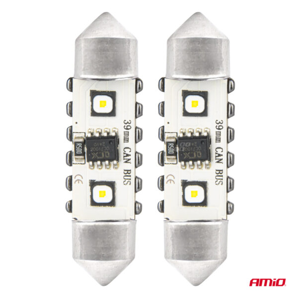 Amio ΛΑΜΠΑΚΙΑ ΠΛΑΦΟΝΙΕΡΑΣ 39mm 12/24V C5W 5500K 12xSMD 3838 CAN-BUS FESTOON (ΛΕΥΚΟ) ΑΜΙΟ - 2 ΤΕΜ. - Image 2