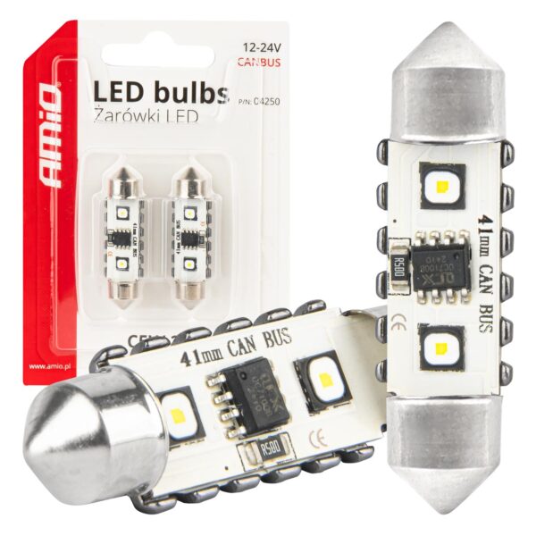 Amio ΛΑΜΠΑΚΙΑ ΠΛΑΦΟΝΙΕΡΑΣ 41mm 12/24V C5W 5500K 12xSMD 3838 CAN-BUS FESTOON (ΛΕΥΚΟ) ΑΜΙΟ - 2 ΤΕΜ.