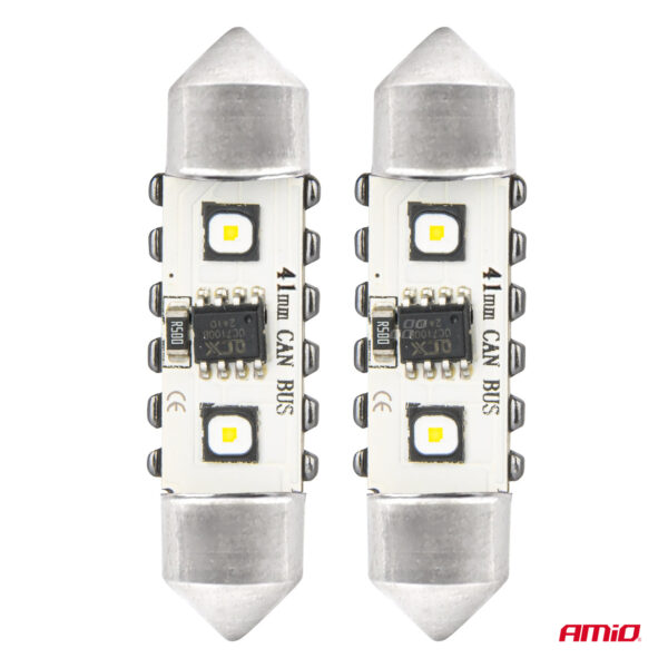 Amio ΛΑΜΠΑΚΙΑ ΠΛΑΦΟΝΙΕΡΑΣ 41mm 12/24V C5W 5500K 12xSMD 3838 CAN-BUS FESTOON (ΛΕΥΚΟ) ΑΜΙΟ - 2 ΤΕΜ. - Image 2