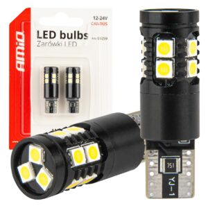 Amio ΛΑΜΠΑΚΙΑ T10 W5W 12V/24V LED CAN-BUS 13xSMD 3030 ΛΕΥΚΟ 5500K ΑΜΙΟ - 2 ΤΕΜ.