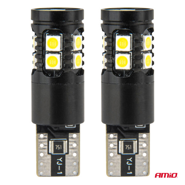 Amio ΛΑΜΠΑΚΙΑ T10 W5W 12V/24V LED CAN-BUS 13xSMD 3030 ΛΕΥΚΟ 5500K ΑΜΙΟ - 2 ΤΕΜ. - Image 2