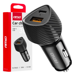Amio ΦΟΡΤΙΣΤΗΣ ΑΝΑΠΤΗΡΑ ΜΕ 2 ΘΥΡΕΣ USB-A QUICK CHARGE+USB-C 38W ΜΑΥΡΟ AMIO - 1 Τεμ.