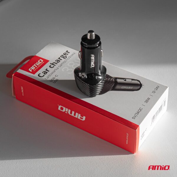 Amio ΦΟΡΤΙΣΤΗΣ ΑΝΑΠΤΗΡΑ ΜΕ 2 ΘΥΡΕΣ USB-A QUICK CHARGE+USB-C 38W ΜΑΥΡΟ AMIO - 1 Τεμ. - Image 4