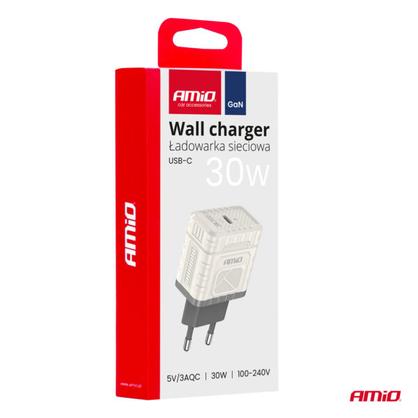 Amio ΦΟΡΤΙΣΤΗΣ ΜΕ ΟΙΚΙΑΚΗ ΠΡΙΖΑ ΜΕ 1 ΘΥΡΑ USB-C 30W 100-240V ΛΕΥΚΟ AMIO - 1 Τεμ. - Image 3