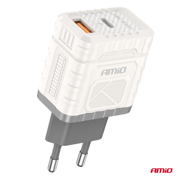 Amio ΦΟΡΤΙΣΤΗΣ ΜΕ ΟΙΚΙΑΚΗ ΠΡΙΖΑ ΜΕ 2 ΘΥΡΕΣ USB-A+USB-C 30W 100-240V ΛΕΥΚΟ AMIO - 1 Τεμ. - Image 2