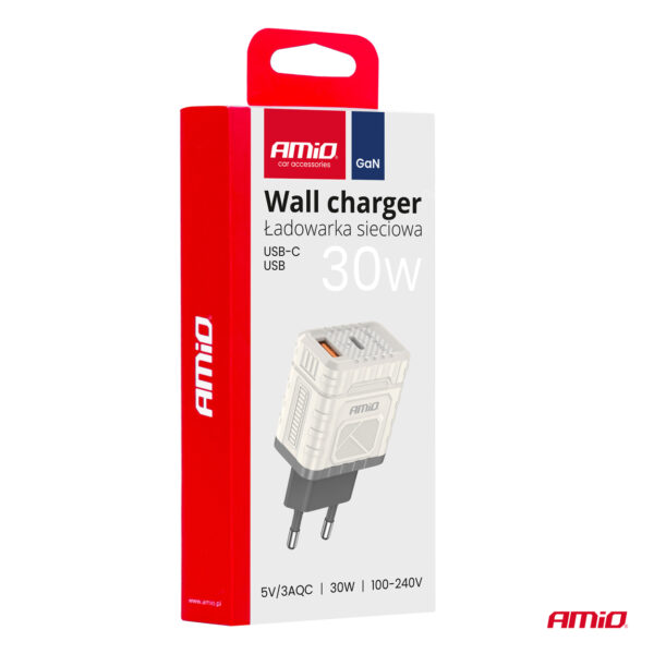 Amio ΦΟΡΤΙΣΤΗΣ ΜΕ ΟΙΚΙΑΚΗ ΠΡΙΖΑ ΜΕ 2 ΘΥΡΕΣ USB-A+USB-C 30W 100-240V ΛΕΥΚΟ AMIO - 1 Τεμ. - Image 3