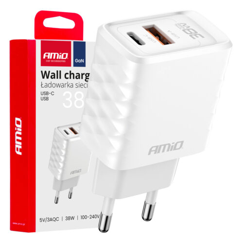 Amio ΦΟΡΤΙΣΤΗΣ ΜΕ ΟΙΚΙΑΚΗ ΠΡΙΖΑ ΜΕ 2 ΘΥΡΕΣ USB-A+USB-C 38W 100-240V ΛΕΥΚΟ AMIO – 1 Τεμ.