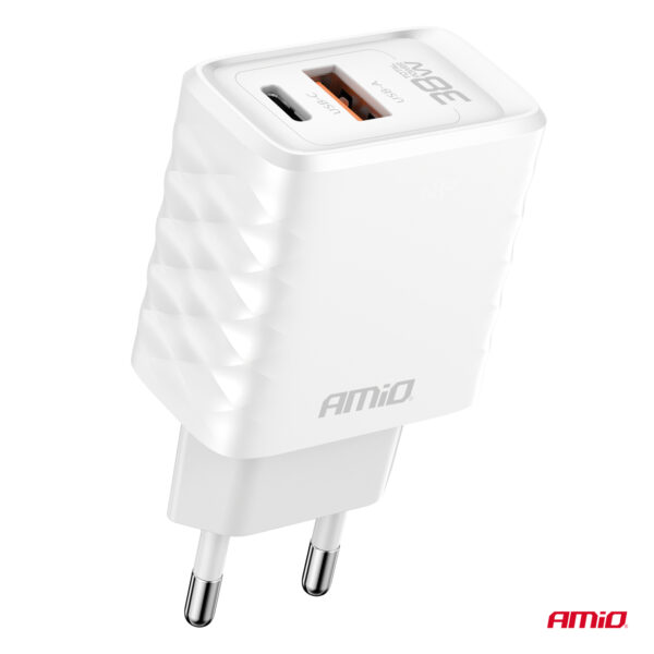 Amio ΦΟΡΤΙΣΤΗΣ ΜΕ ΟΙΚΙΑΚΗ ΠΡΙΖΑ ΜΕ 2 ΘΥΡΕΣ USB-A+USB-C 38W 100-240V ΛΕΥΚΟ AMIO - 1 Τεμ. - Image 2