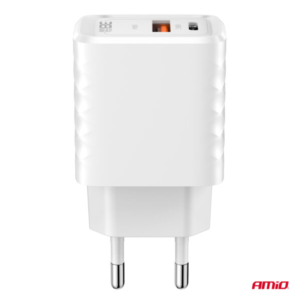 Amio ΦΟΡΤΙΣΤΗΣ ΜΕ ΟΙΚΙΑΚΗ ΠΡΙΖΑ ΜΕ 2 ΘΥΡΕΣ USB-A+USB-C 38W 100-240V ΛΕΥΚΟ AMIO - 1 Τεμ. - Image 3