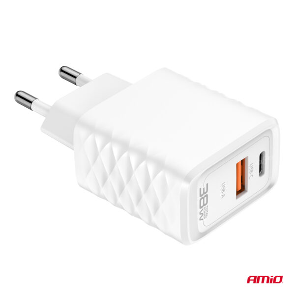 Amio ΦΟΡΤΙΣΤΗΣ ΜΕ ΟΙΚΙΑΚΗ ΠΡΙΖΑ ΜΕ 2 ΘΥΡΕΣ USB-A+USB-C 38W 100-240V ΛΕΥΚΟ AMIO - 1 Τεμ. - Image 4