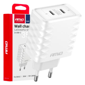 Amio ΦΟΡΤΙΣΤΗΣ ΜΕ ΟΙΚΙΑΚΗ ΠΡΙΖΑ ΜΕ 2 ΘΥΡΕΣ 2xUSB-C 35W 100-240V ΛΕΥΚΟ AMIO - 1 Τεμ.