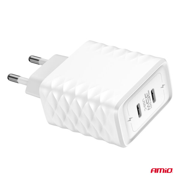 Amio ΦΟΡΤΙΣΤΗΣ ΜΕ ΟΙΚΙΑΚΗ ΠΡΙΖΑ ΜΕ 2 ΘΥΡΕΣ 2xUSB-C 35W 100-240V ΛΕΥΚΟ AMIO - 1 Τεμ. - Image 3