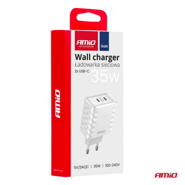 Amio ΦΟΡΤΙΣΤΗΣ ΜΕ ΟΙΚΙΑΚΗ ΠΡΙΖΑ ΜΕ 2 ΘΥΡΕΣ 2xUSB-C 35W 100-240V ΛΕΥΚΟ AMIO - 1 Τεμ. - Image 4