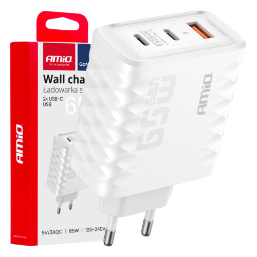 Amio ΦΟΡΤΙΣΤΗΣ ΜΕ ΟΙΚΙΑΚΗ ΠΡΙΖΑ ΜΕ 3 ΘΥΡΕΣ 2xUSB-C+USB-A 65W 100-240V ΛΕΥΚΟ AMIO – 1 Τεμ.