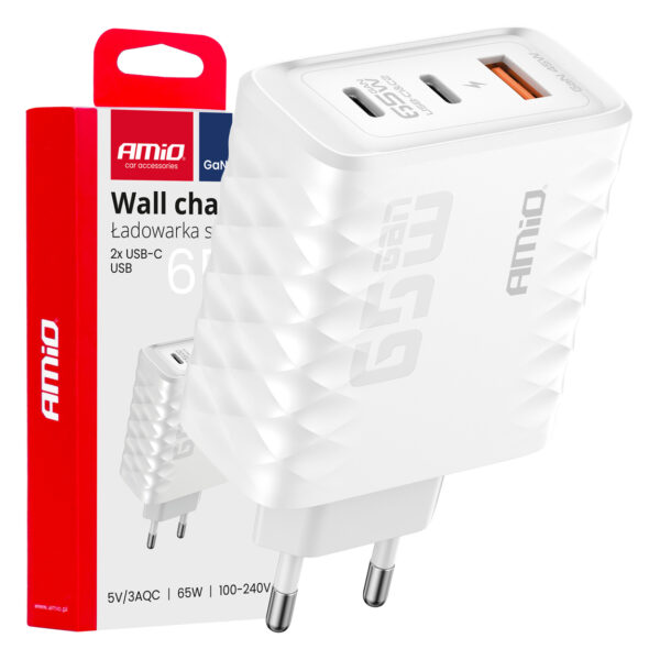 Amio ΦΟΡΤΙΣΤΗΣ ΜΕ ΟΙΚΙΑΚΗ ΠΡΙΖΑ ΜΕ 3 ΘΥΡΕΣ 2xUSB-C+USB-A 65W 100-240V ΛΕΥΚΟ AMIO - 1 Τεμ.