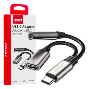 Amio ΚΑΛΩΔΙΟ ΦΟΡΤΙΣΗΣ USB ΑΠΟ USB-C ΣΕ USB-C & ΑΝΤΑΠΤΟΡΑΣ ΑΚΟΥΣΤΙΚΩΝ MINI JACK 3.5mm ΘΗΛΥΚΟ 10cm AMIO - 1 Τεμ.