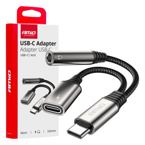 Amio ΚΑΛΩΔΙΟ ΦΟΡΤΙΣΗΣ USB ΑΠΟ USB-C ΣΕ USB-C & ΑΝΤΑΠΤΟΡΑΣ ΑΚΟΥΣΤΙΚΩΝ MINI JACK 3.5mm ΘΗΛΥΚΟ 10cm AMIO – 1 Τεμ.