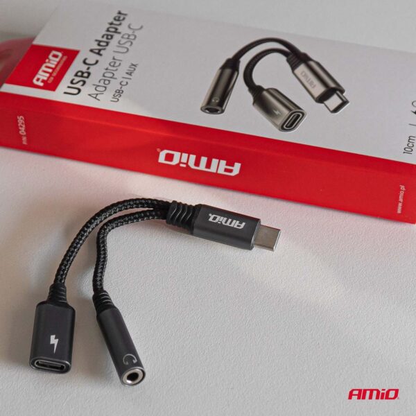 Amio ΚΑΛΩΔΙΟ ΦΟΡΤΙΣΗΣ USB ΑΠΟ USB-C ΣΕ USB-C & ΑΝΤΑΠΤΟΡΑΣ ΑΚΟΥΣΤΙΚΩΝ MINI JACK 3.5mm ΘΗΛΥΚΟ 10cm AMIO - 1 Τεμ. - Image 2