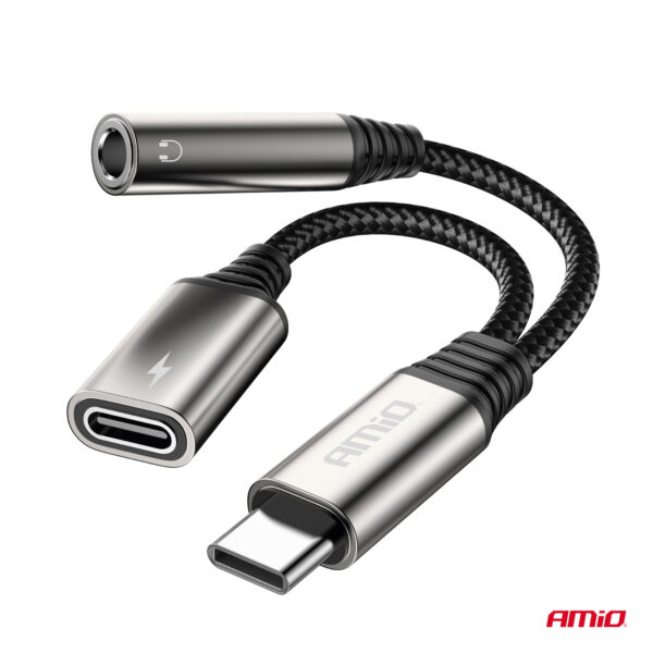 Amio ΚΑΛΩΔΙΟ ΦΟΡΤΙΣΗΣ USB ΑΠΟ USB-C ΣΕ USB-C & ΑΝΤΑΠΤΟΡΑΣ ΑΚΟΥΣΤΙΚΩΝ MINI JACK 3.5mm ΘΗΛΥΚΟ 10cm AMIO - 1 Τεμ. - Image 3