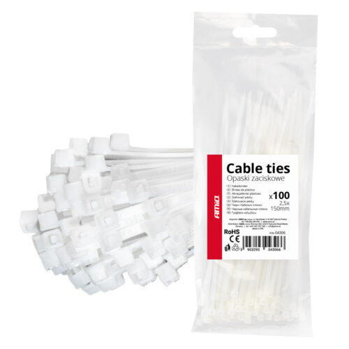 Amio ΔΕΜΑΤΙΚΑ/ΔΕΤΙΚΑ ΚΑΛΩΔΙΩΝ TIE WRAP (ΤΑΙΡΑΠ) 2.5 x 150mm (ΛΕΥΚΟ)  ΑΜΙΟ – 100 ΤΕΜ.