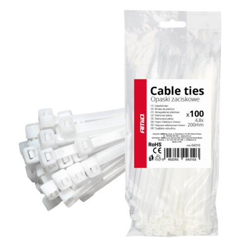 Amio ΔΕΜΑΤΙΚΑ/ΔΕΤΙΚΑ ΚΑΛΩΔΙΩΝ TIE WRAP (ΤΑΙΡΑΠ) 4.8 x 200mm (ΛΕΥΚΟ)  ΑΜΙΟ – 100 ΤΕΜ.