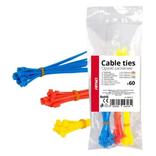 Amio ΔΕΜΑΤΙΚΑ/ΔΕΤΙΚΑ ΚΑΛΩΔΙΩΝ TIE WRAP(ΤΑΙΡΑΠ) 2.5x100mm/2.5x150mm/3.6x100mm (ΔΙΑΦΟΡΑ ΧΡΩΜΑΤΑ)ΣΕΤ ΑΜΙΟ – 60 ΤΕΜ.