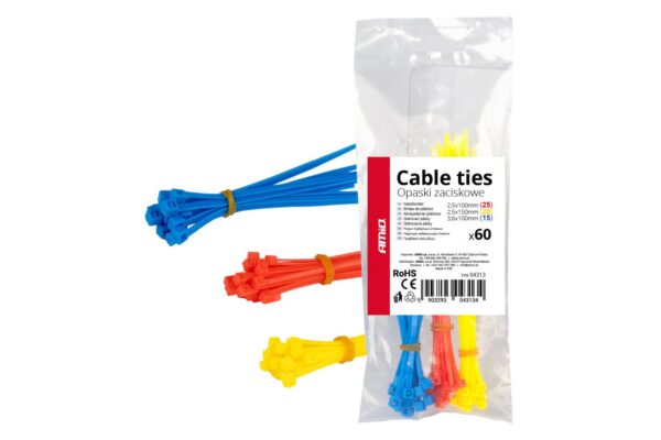 Amio ΔΕΜΑΤΙΚΑ/ΔΕΤΙΚΑ ΚΑΛΩΔΙΩΝ TIE WRAP(ΤΑΙΡΑΠ) 2.5x100mm/2.5x150mm/3.6x100mm (ΔΙΑΦΟΡΑ ΧΡΩΜΑΤΑ)ΣΕΤ ΑΜΙΟ - 60 ΤΕΜ.